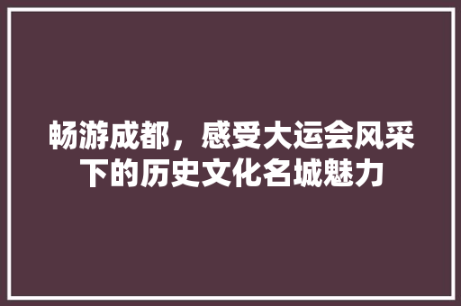 畅游成都，感受大运会风采下的历史文化名城魅力