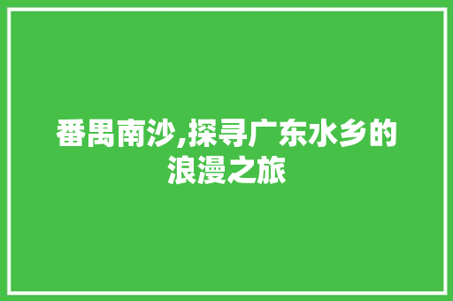 番禺南沙,探寻广东水乡的浪漫之旅