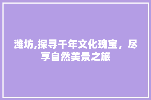 潍坊,探寻千年文化瑰宝，尽享自然美景之旅