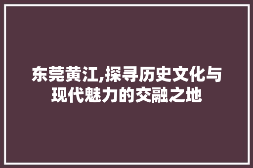 东莞黄江,探寻历史文化与现代魅力的交融之地