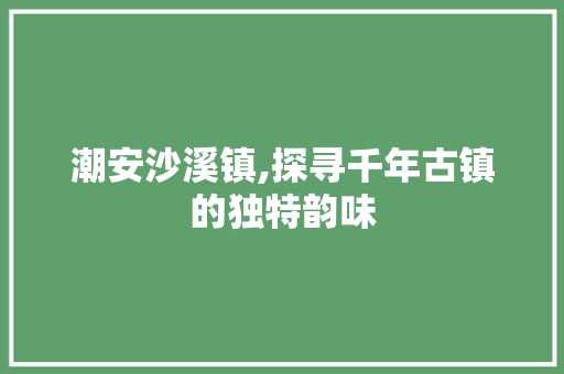 潮安沙溪镇,探寻千年古镇的独特韵味