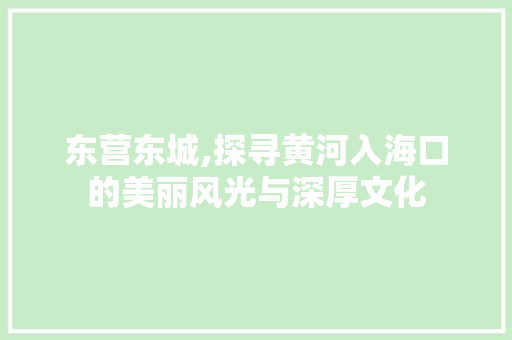 东营东城,探寻黄河入海口的美丽风光与深厚文化  第1张