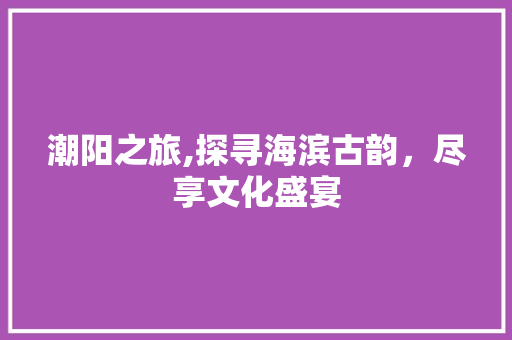 潮阳之旅,探寻海滨古韵，尽享文化盛宴