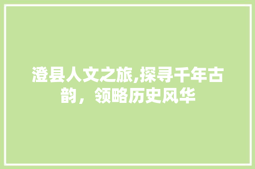 澄县人文之旅,探寻千年古韵，领略历史风华