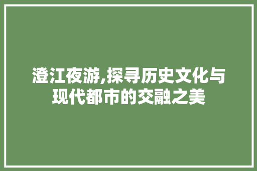 澄江夜游,探寻历史文化与现代都市的交融之美