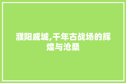 濮阳戚城,千年古战场的辉煌与沧桑