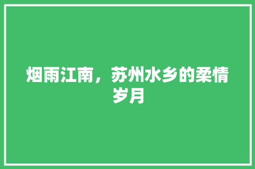 烟雨江南，苏州水乡的柔情岁月