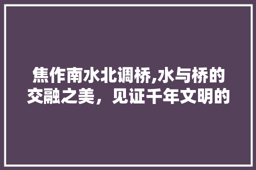 焦作南水北调桥,水与桥的交融之美，见证千年文明的传承与发展