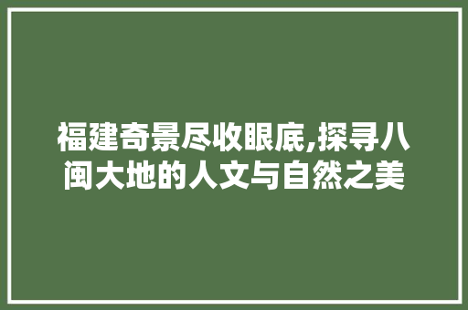 福建奇景尽收眼底,探寻八闽大地的人文与自然之美