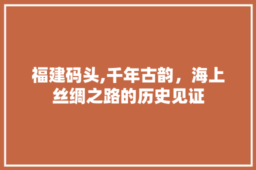 福建码头,千年古韵，海上丝绸之路的历史见证