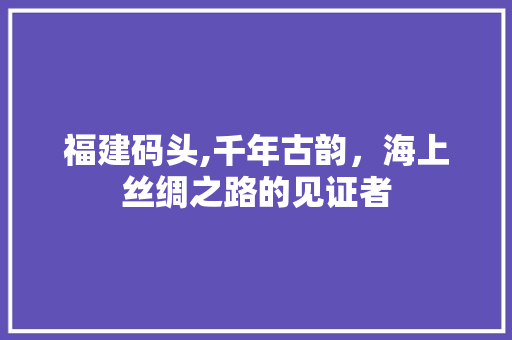 福建码头,千年古韵，海上丝绸之路的见证者