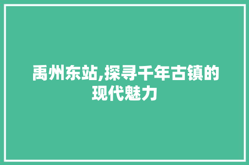 禹州东站,探寻千年古镇的现代魅力