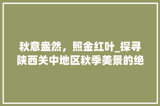 秋意盎然，照金红叶_探寻陕西关中地区秋季美景的绝佳去处