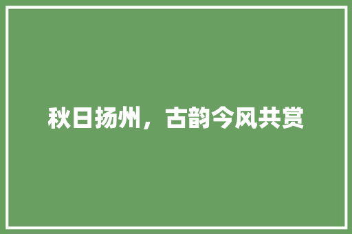 秋日扬州，古韵今风共赏