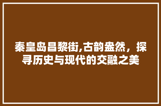 秦皇岛昌黎街,古韵盎然，探寻历史与现代的交融之美