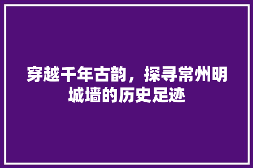 穿越千年古韵，探寻常州明城墙的历史足迹