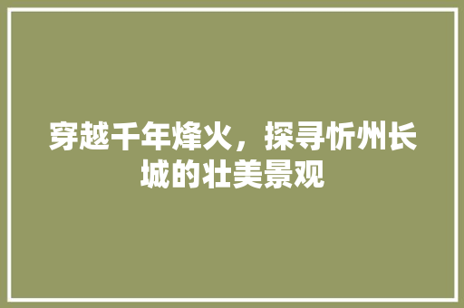 穿越千年烽火，探寻忻州长城的壮美景观