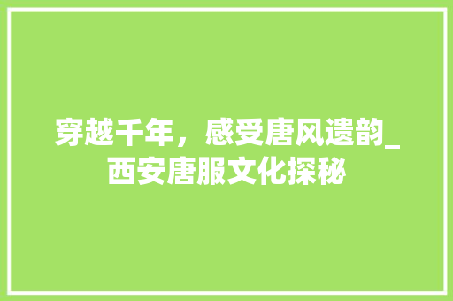 穿越千年，感受唐风遗韵_西安唐服文化探秘