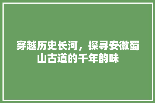 穿越历史长河，探寻安徽蜀山古道的千年韵味