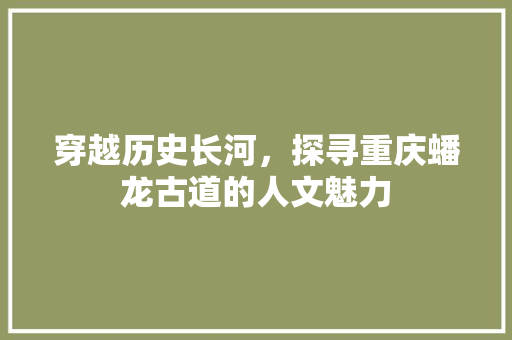 穿越历史长河，探寻重庆蟠龙古道的人文魅力