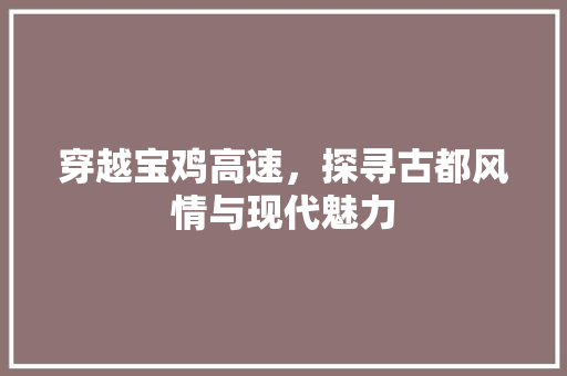 穿越宝鸡高速，探寻古都风情与现代魅力