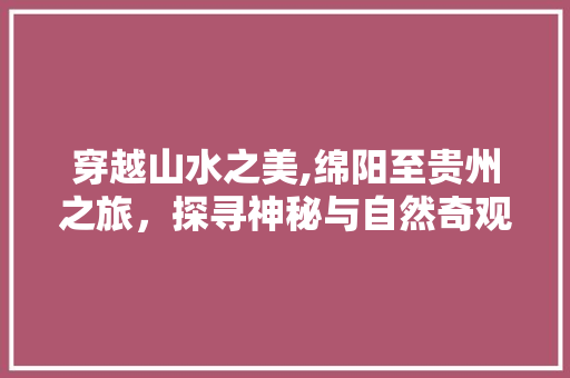 穿越山水之美,绵阳至贵州之旅，探寻神秘与自然奇观