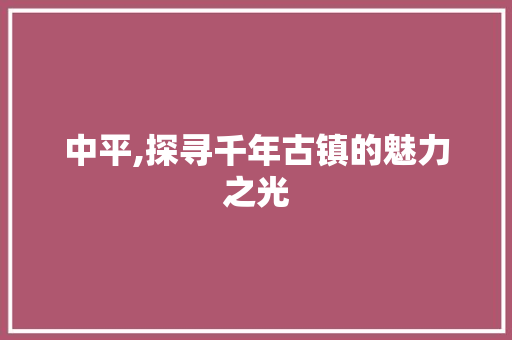 中平,探寻千年古镇的魅力之光