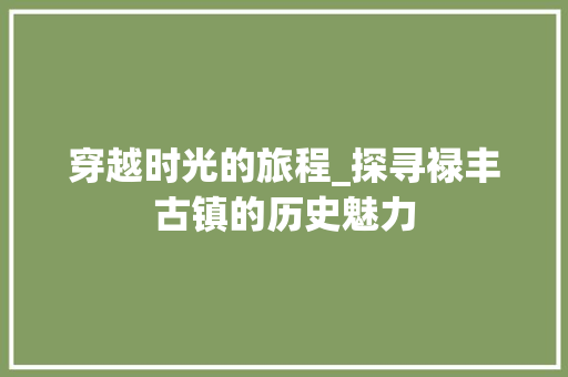 穿越时光的旅程_探寻禄丰古镇的历史魅力