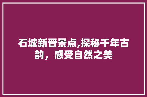 石城新晋景点,探秘千年古韵，感受自然之美