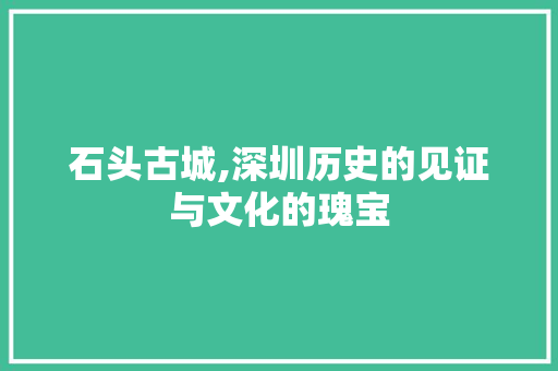 石头古城,深圳历史的见证与文化的瑰宝