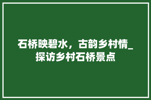 石桥映碧水，古韵乡村情_探访乡村石桥景点