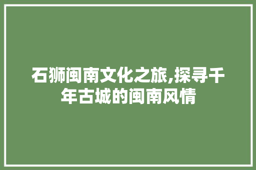 石狮闽南文化之旅,探寻千年古城的闽南风情