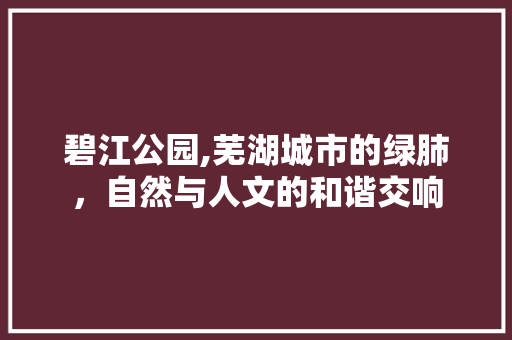 碧江公园,芜湖城市的绿肺，自然与人文的和谐交响