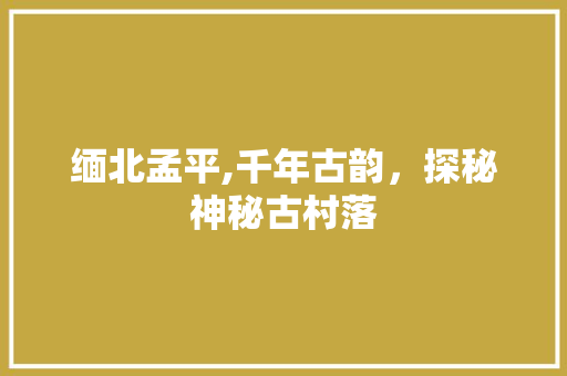 缅北孟平,千年古韵，探秘神秘古村落