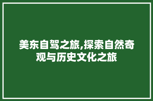 美东自驾之旅,探索自然奇观与历史文化之旅