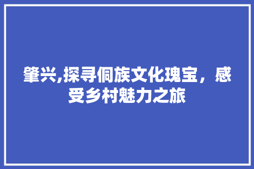 肇兴,探寻侗族文化瑰宝，感受乡村魅力之旅