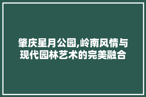 肇庆星月公园,岭南风情与现代园林艺术的完美融合