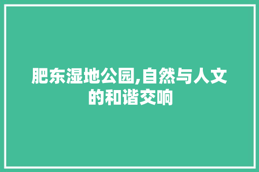 肥东湿地公园,自然与人文的和谐交响