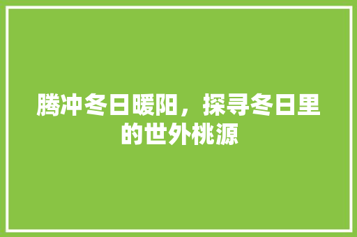 腾冲冬日暖阳，探寻冬日里的世外桃源