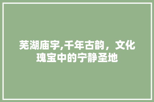 芜湖庙宇,千年古韵，文化瑰宝中的宁静圣地