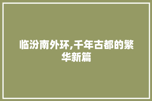 临汾南外环,千年古都的繁华新篇