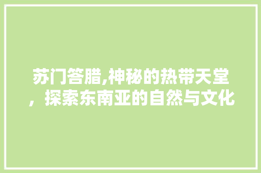 苏门答腊,神秘的热带天堂，探索东南亚的自然与文化瑰宝