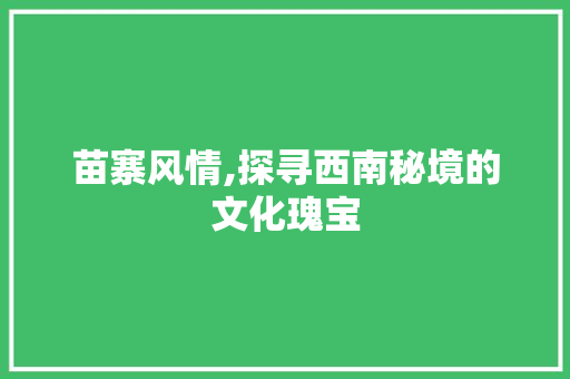 苗寨风情,探寻西南秘境的文化瑰宝