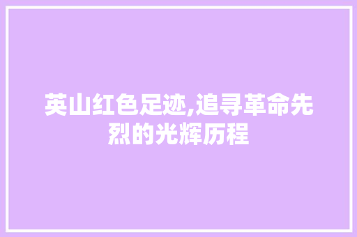 英山红色足迹,追寻革命先烈的光辉历程