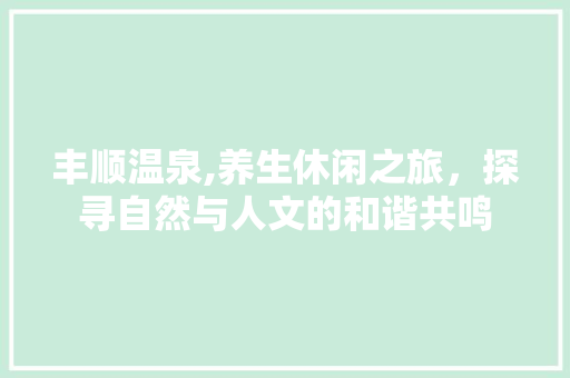 丰顺温泉,养生休闲之旅，探寻自然与人文的和谐共鸣