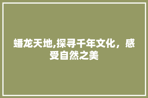 蟠龙天地,探寻千年文化，感受自然之美