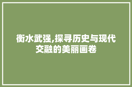 衡水武强,探寻历史与现代交融的美丽画卷