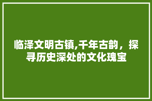 临泽文明古镇,千年古韵，探寻历史深处的文化瑰宝  第1张