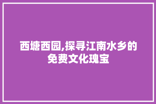 西塘西园,探寻江南水乡的免费文化瑰宝