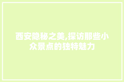 西安隐秘之美,探访那些小众景点的独特魅力